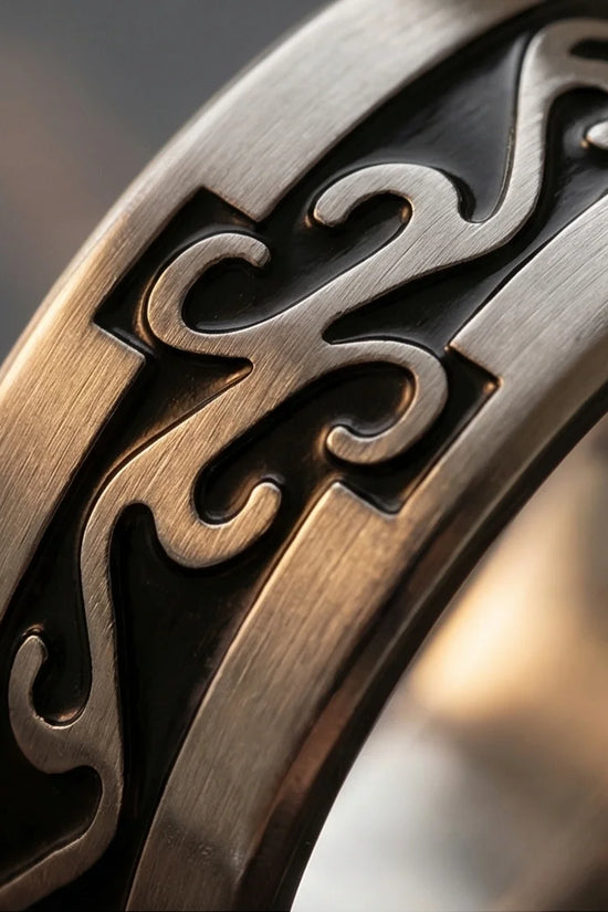 Shadow Flare: Tribal Flame Inlay Ring