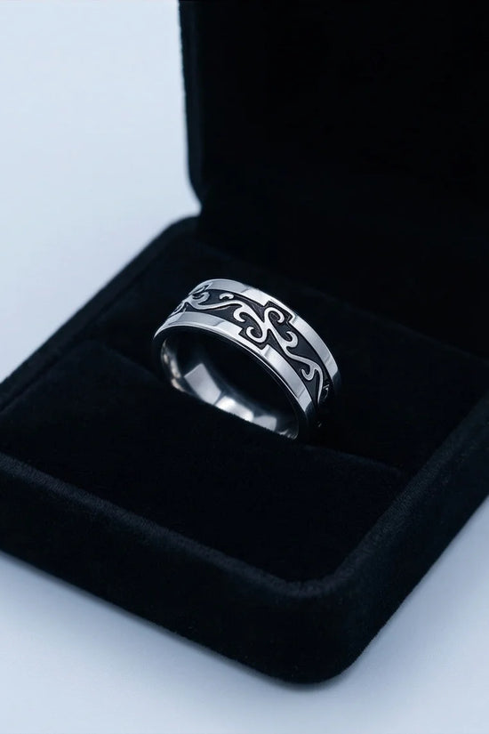 Shadow Flare: Tribal Flame Inlay Ring