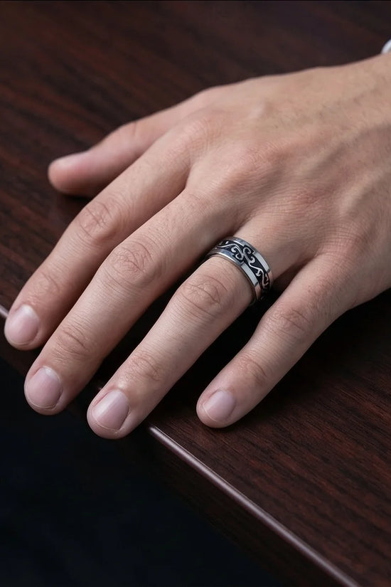 Shadow Flare: Tribal Flame Inlay Ring