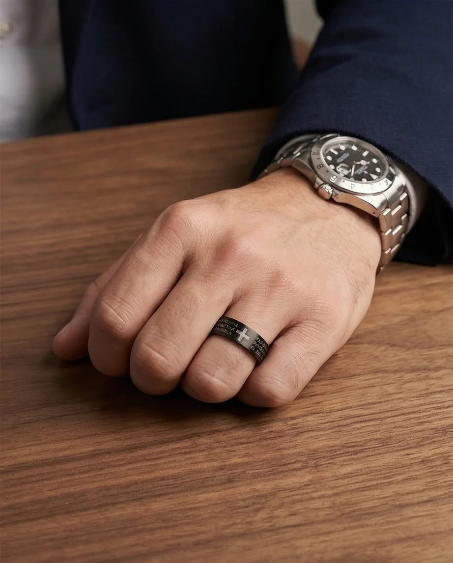 Eternal Faith: Engraved Spanish Lord’s Prayer Ring