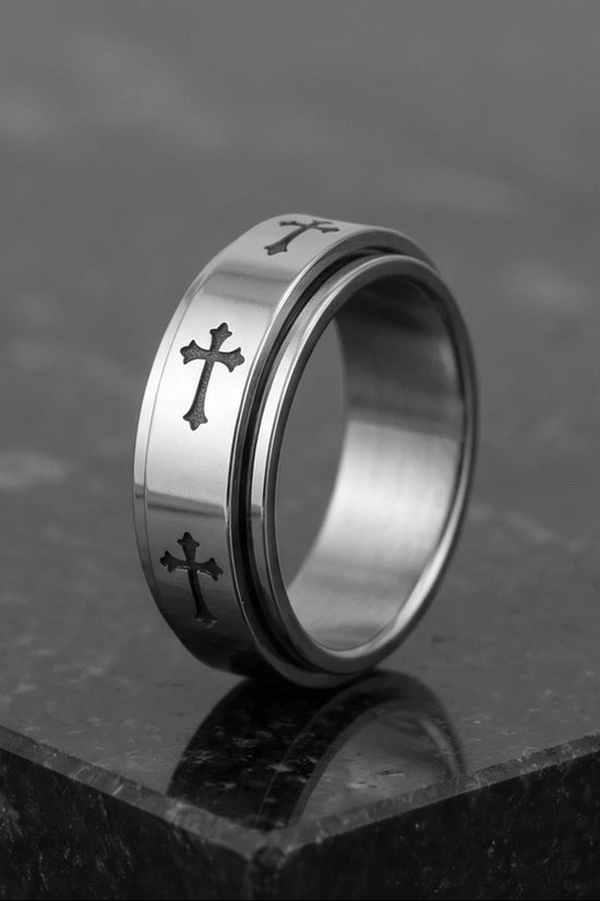 The Eternal Guardian: Silver Cross Spinner Band