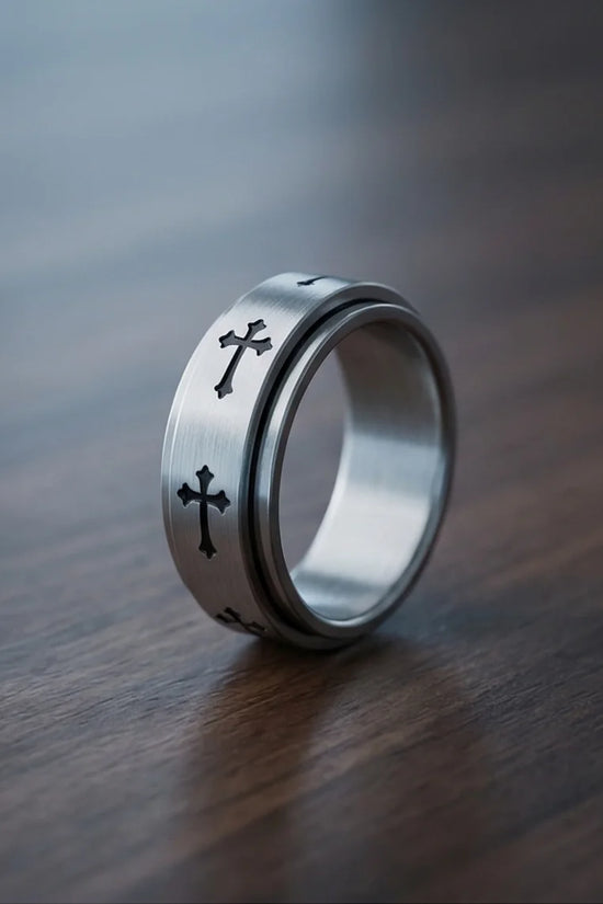 The Eternal Guardian: Silver Cross Spinner Band