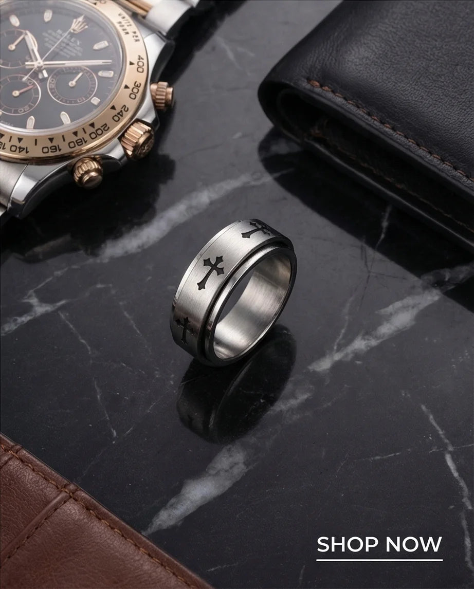 The Eternal Guardian: Silver Cross Spinner Band