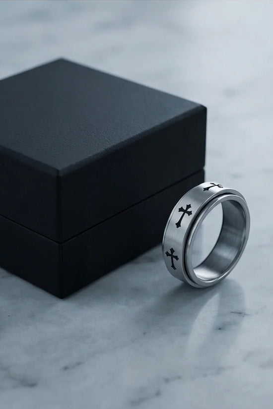 The Eternal Guardian: Silver Cross Spinner Band
