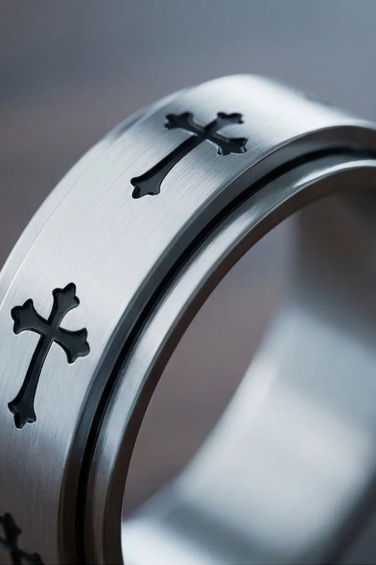 The Eternal Guardian: Silver Cross Spinner Band