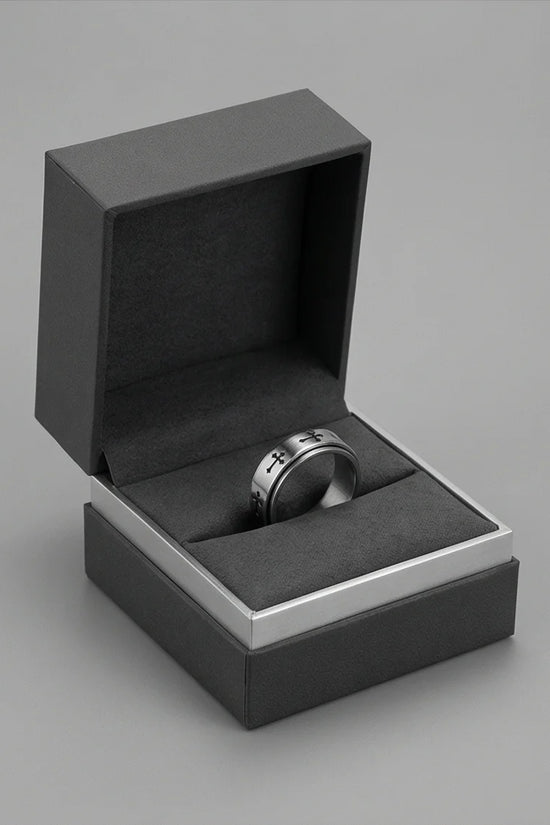 The Eternal Guardian: Silver Cross Spinner Band