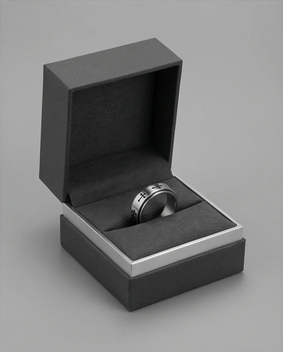 The Eternal Guardian: Silver Cross Spinner Band
