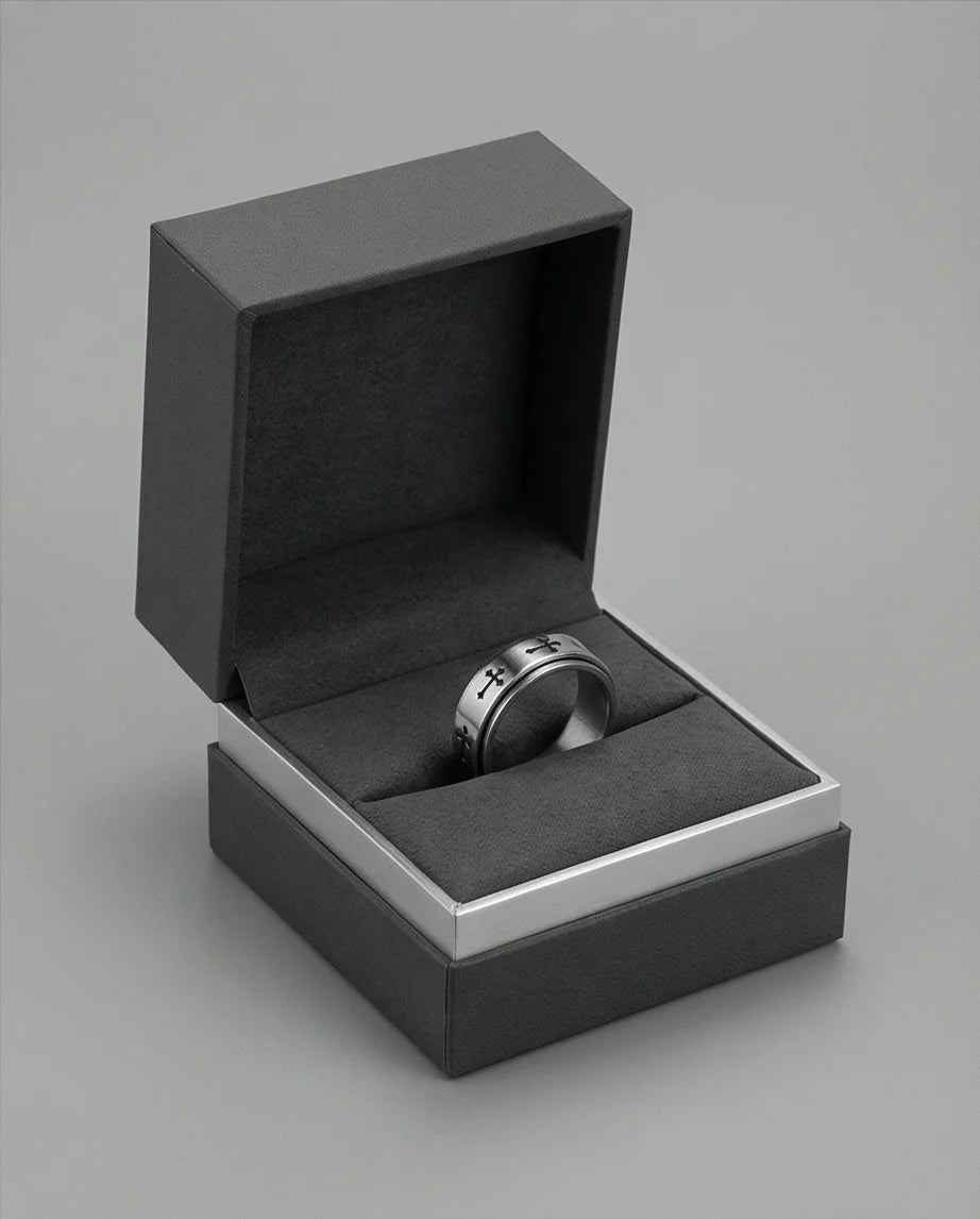 The Eternal Guardian: Silver Cross Spinner Band