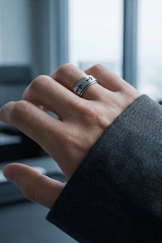 The Eternal Guardian: Silver Cross Spinner Band