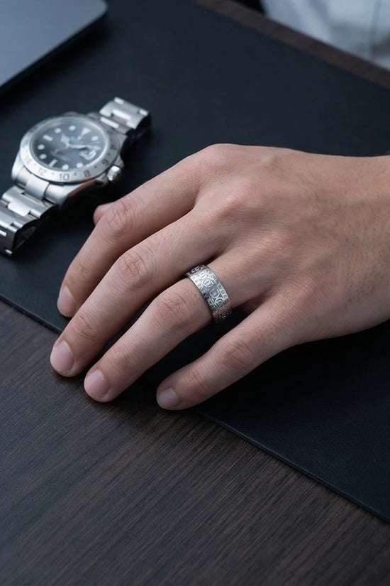 The Eternal Guardian: Silver Cross Spinner Band