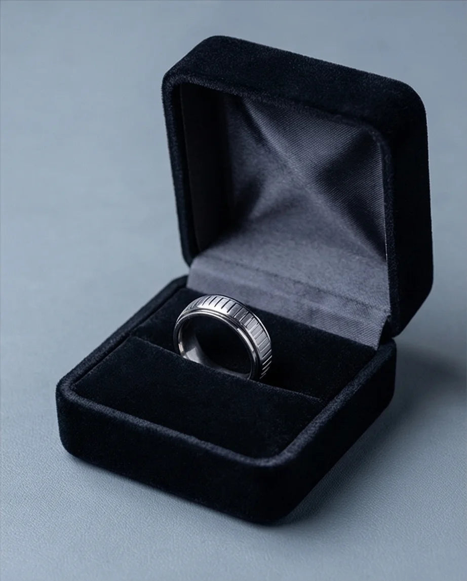 The Kinetic Gear: Industrial Silver Spinner Band