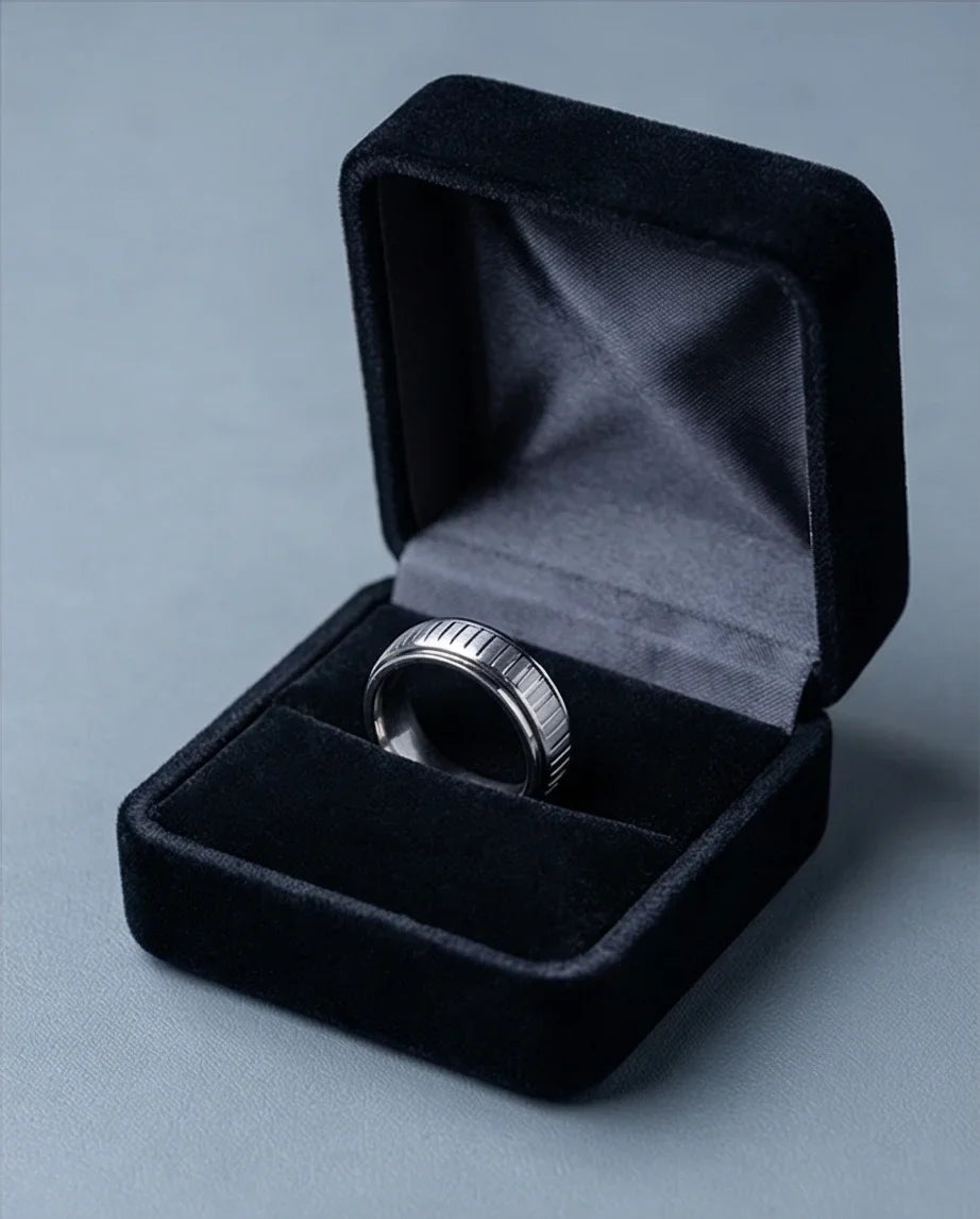 The Kinetic Gear: Industrial Silver Spinner Band