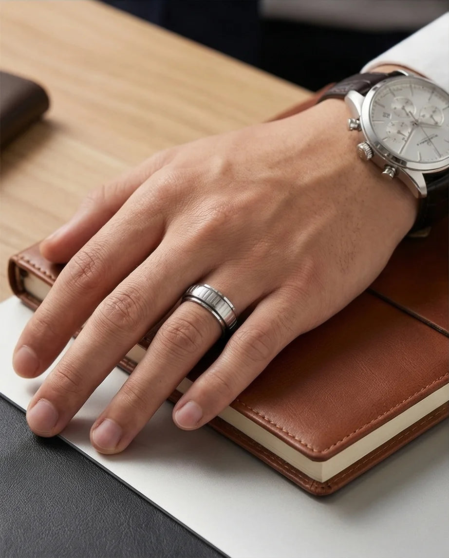 The Kinetic Gear: Industrial Silver Spinner Band