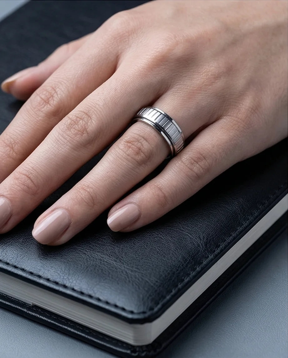 The Kinetic Gear: Industrial Silver Spinner Band