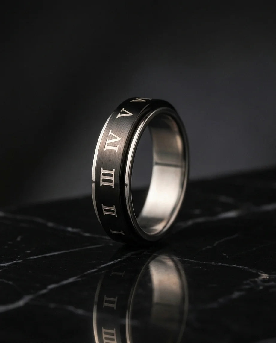 Nero Empire: Minimalist Roman Numeral Ring