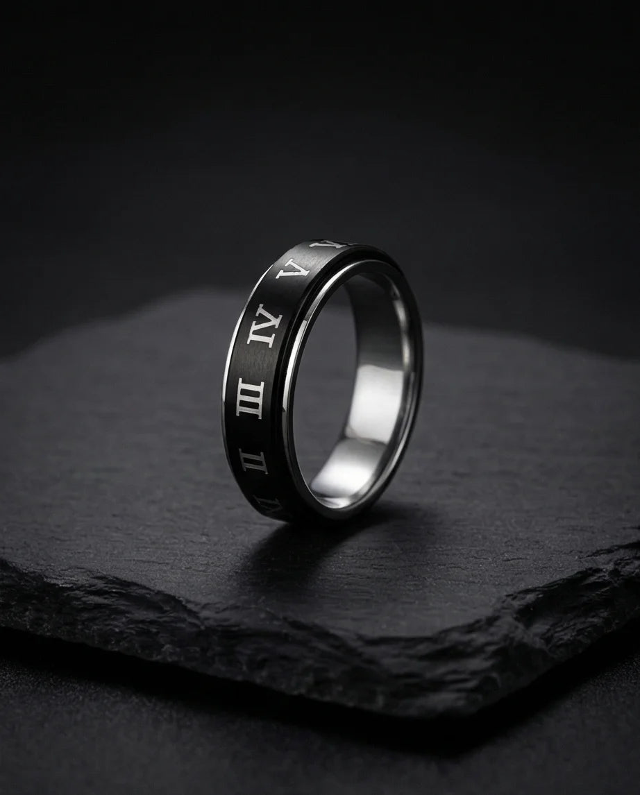 Nero Empire: Minimalist Roman Numeral Ring