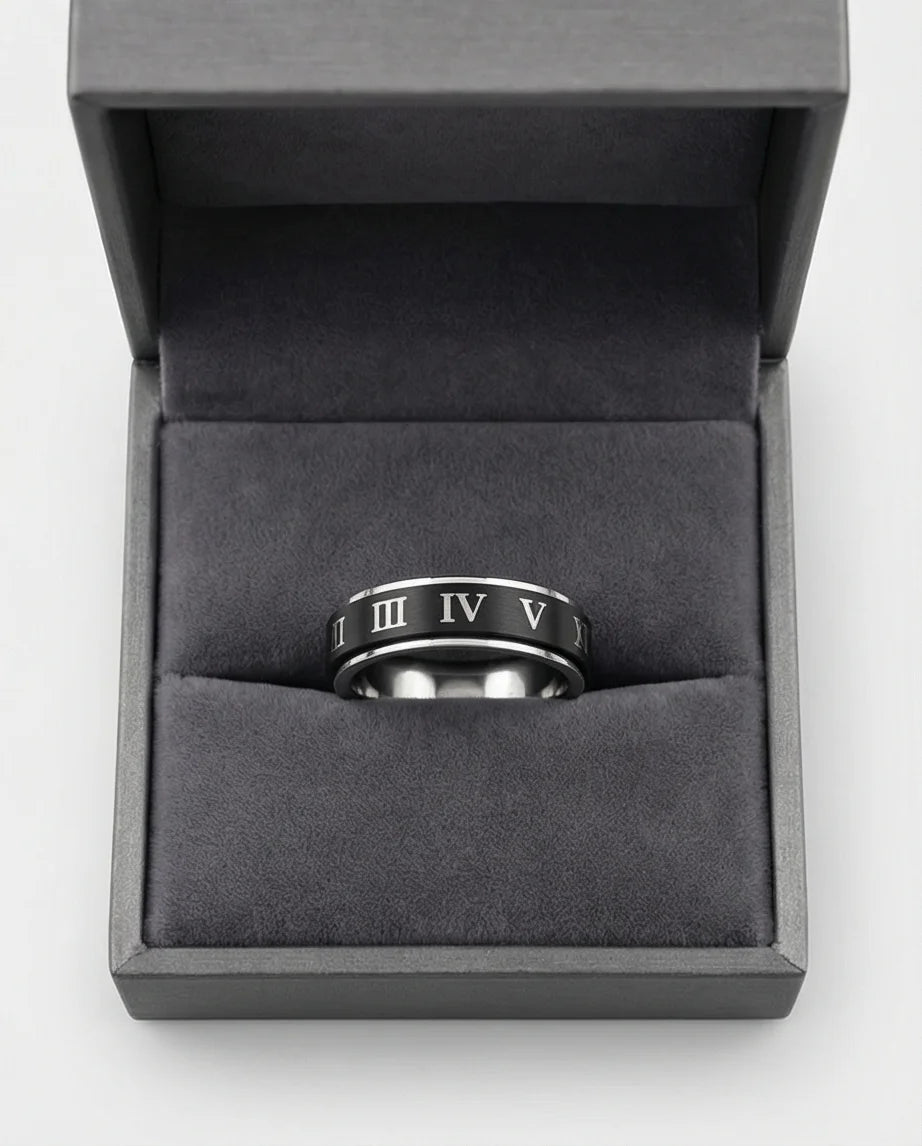 Nero Empire: Minimalist Roman Numeral Ring