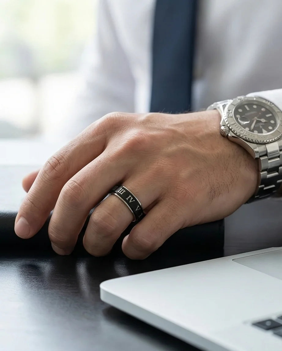 Nero Empire: Minimalist Roman Numeral Ring