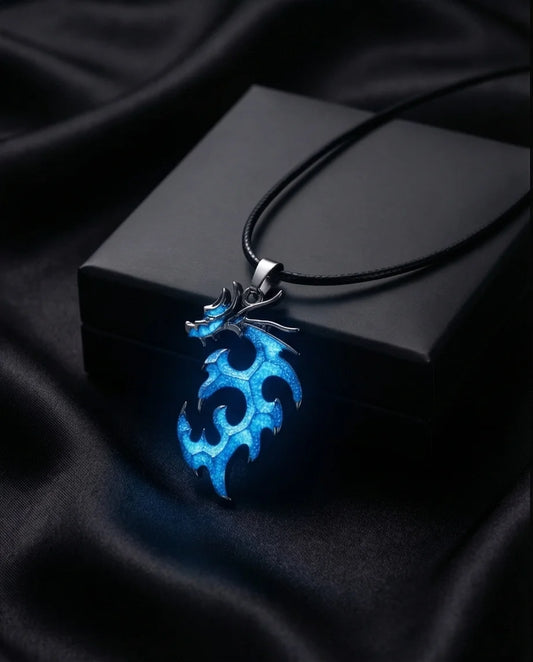 Cobalt Soul: Neon-Pulse Dragon Necklace