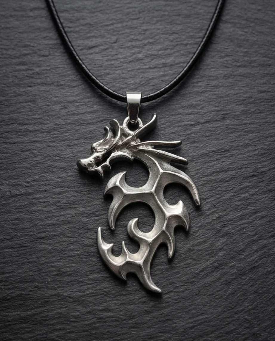 Cobalt Soul: Neon-Pulse Dragon Necklace