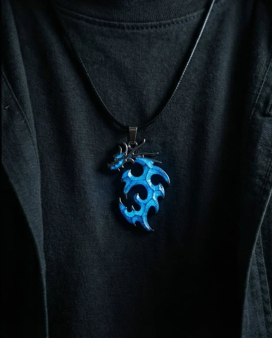 Cobalt Soul: Neon-Pulse Dragon Necklace