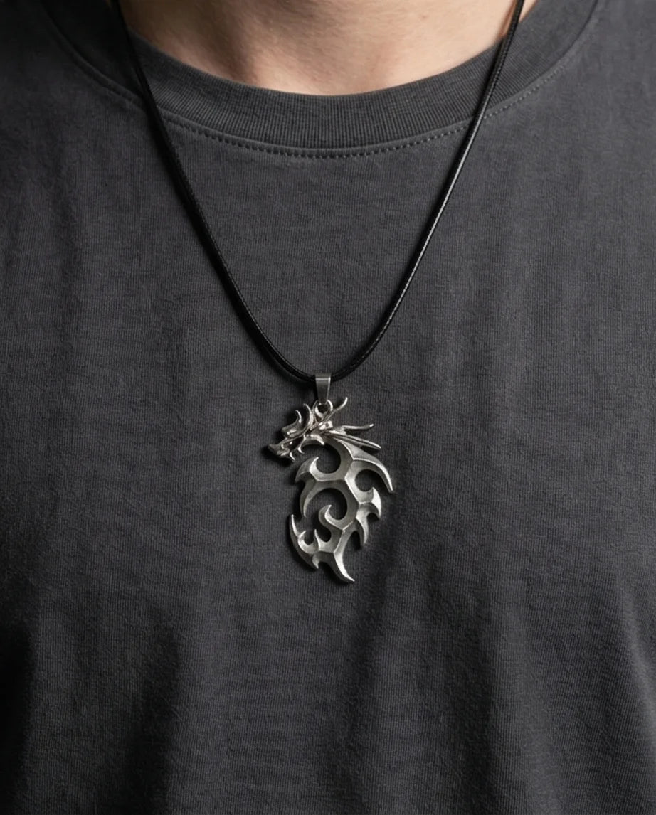 Cobalt Soul: Neon-Pulse Dragon Necklace