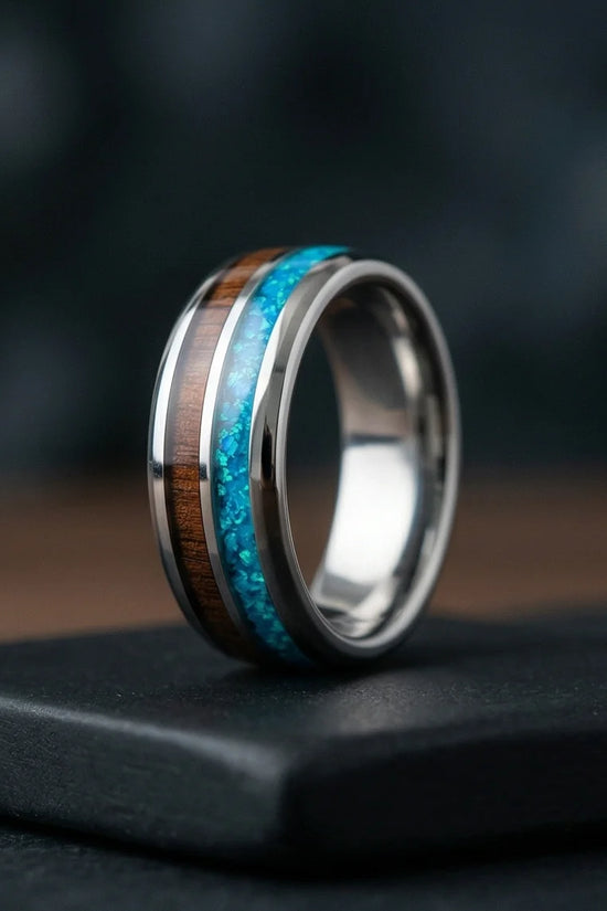 The Azure Horizon: Wood & Crushed Opal Fusion Band