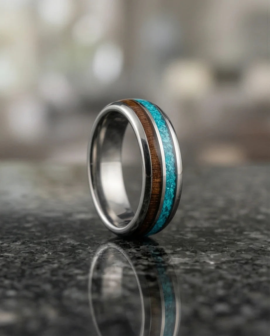 The Azure Horizon: Wood & Crushed Opal Fusion Band
