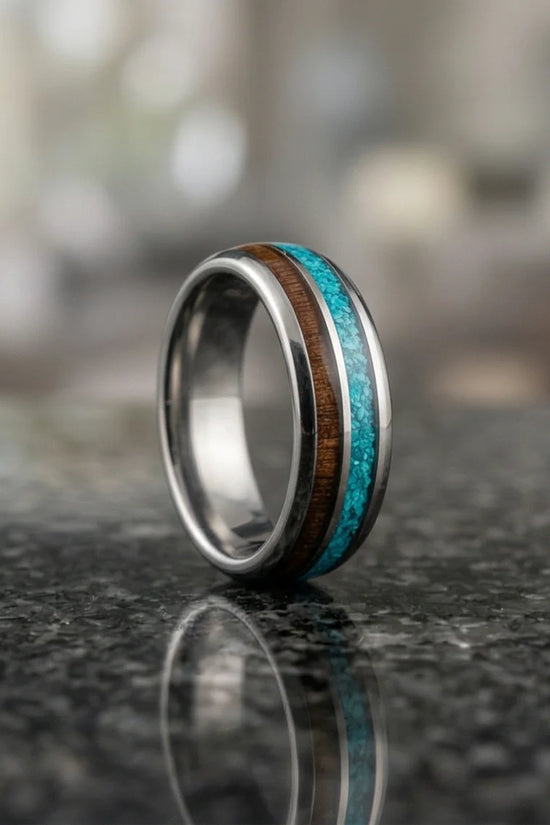 The Azure Horizon: Wood & Crushed Opal Fusion Band