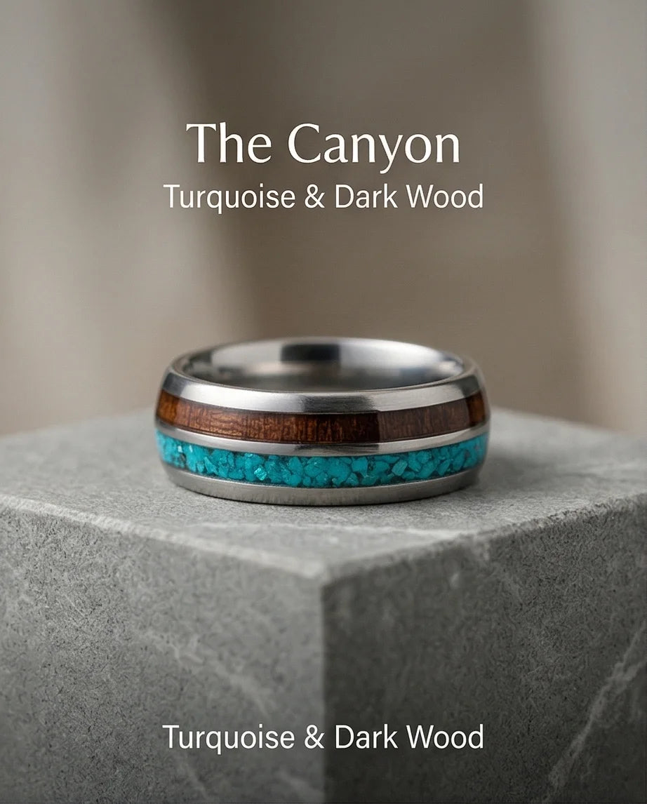 The Azure Horizon: Wood & Crushed Opal Fusion Band