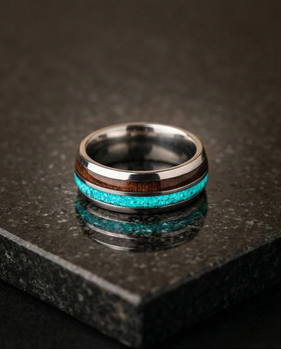 The Azure Horizon: Wood & Crushed Opal Fusion Band