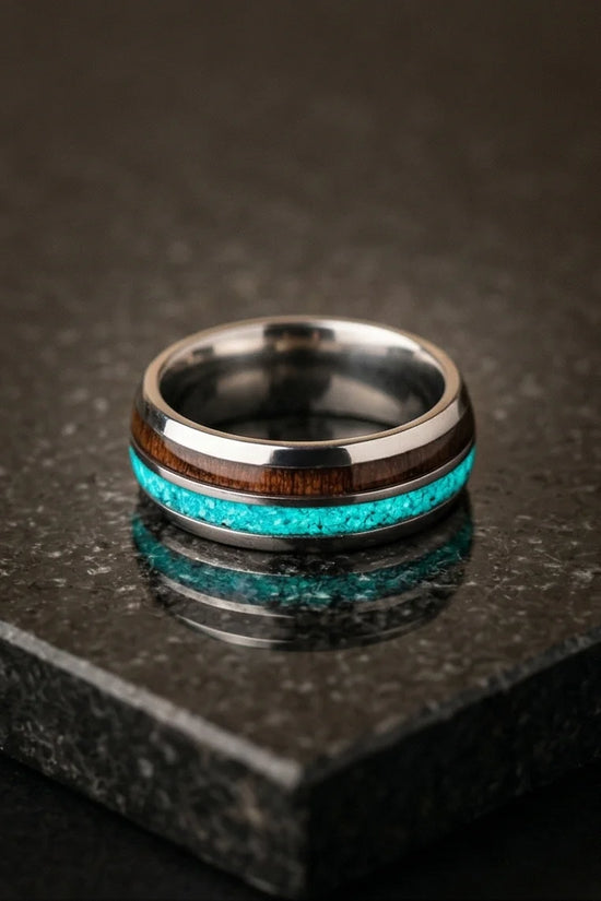 The Azure Horizon: Wood & Crushed Opal Fusion Band