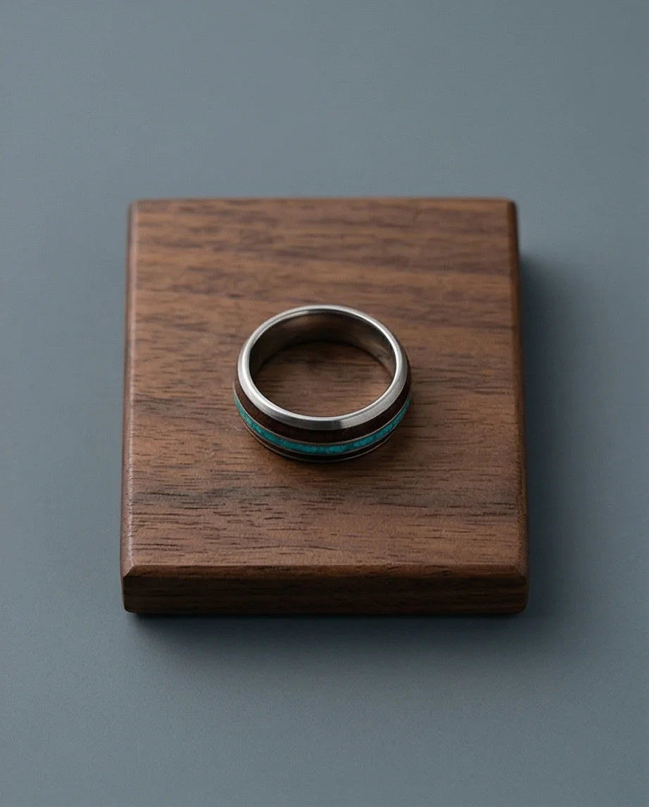 The Azure Horizon: Wood & Crushed Opal Fusion Band