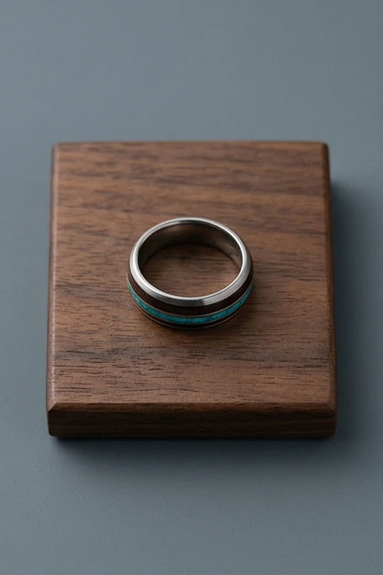 The Azure Horizon: Wood & Crushed Opal Fusion Band
