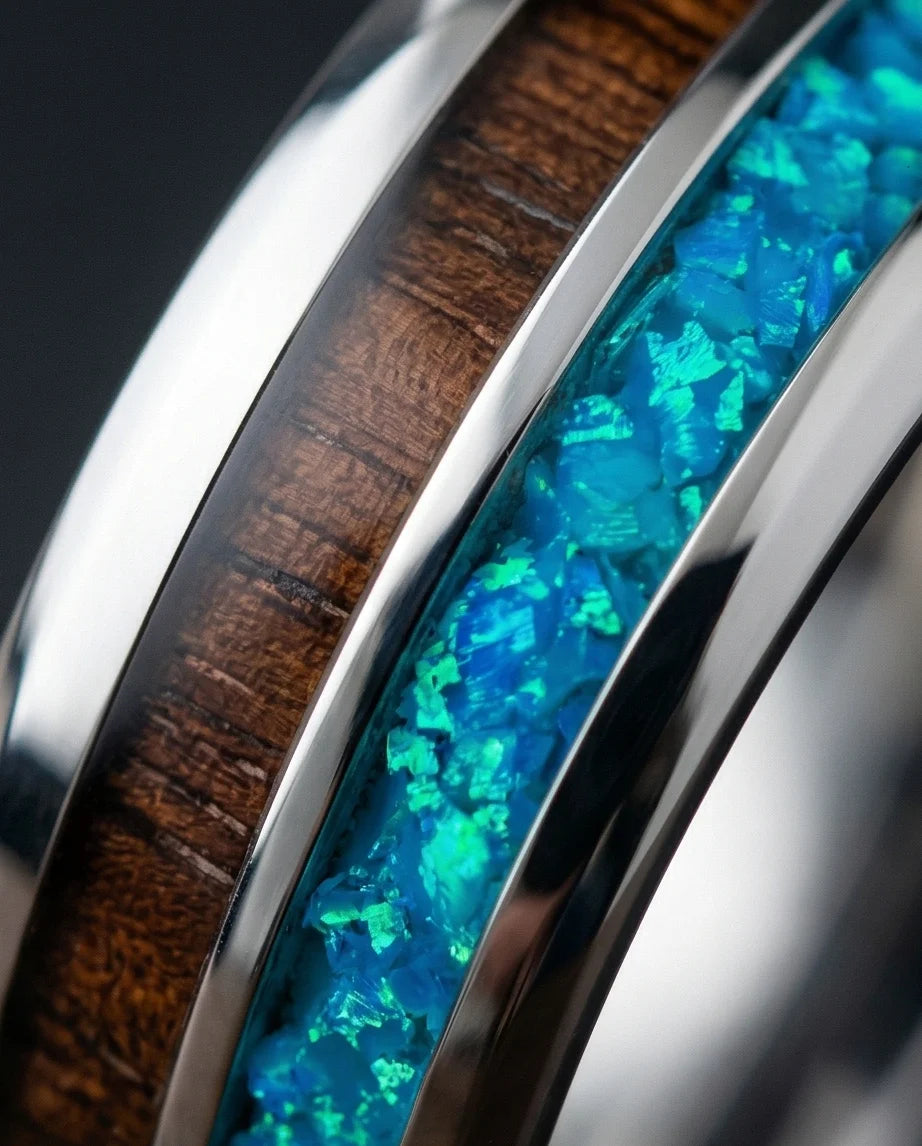The Azure Horizon: Wood & Crushed Opal Fusion Band