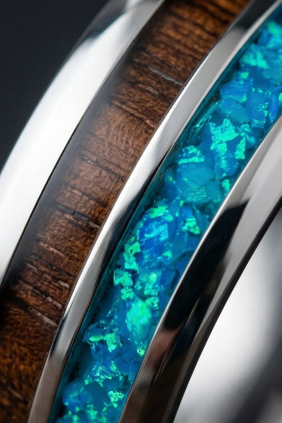 The Azure Horizon: Wood & Crushed Opal Fusion Band