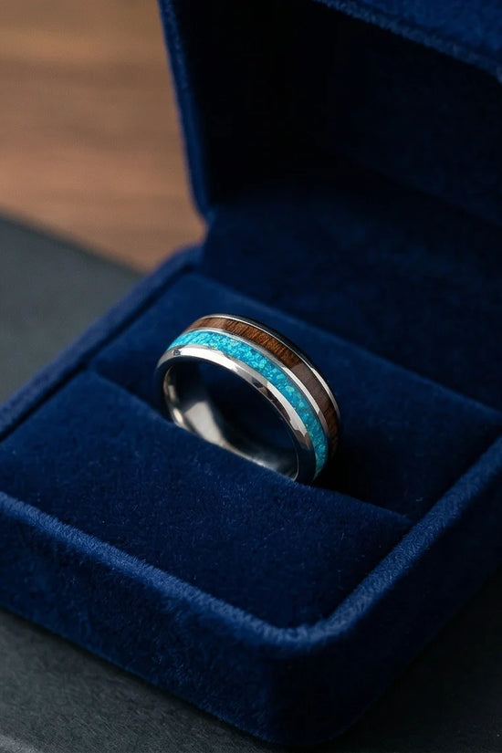 The Azure Horizon: Wood & Crushed Opal Fusion Band