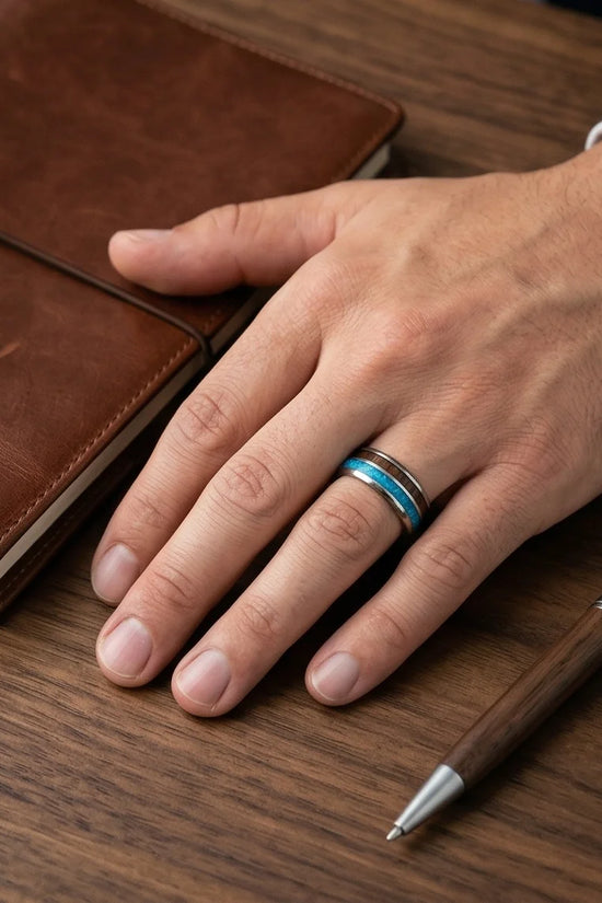 The Azure Horizon: Wood & Crushed Opal Fusion Band
