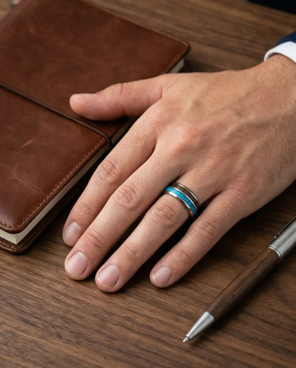 The Azure Horizon: Wood & Crushed Opal Fusion Band