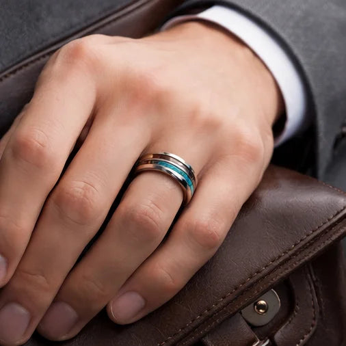 The Azure Horizon: Wood & Crushed Opal Fusion Band