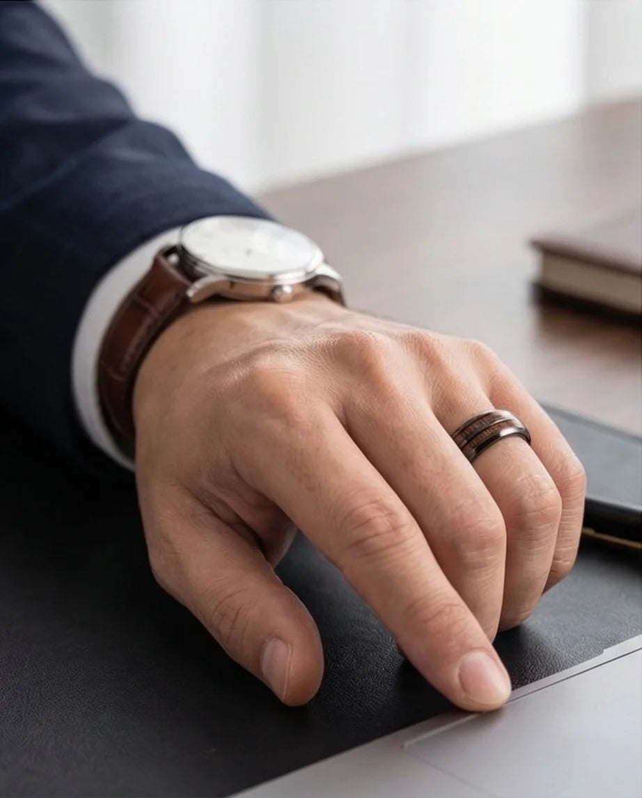 The Heritage Inlay: Polished Ebony & Timber Band