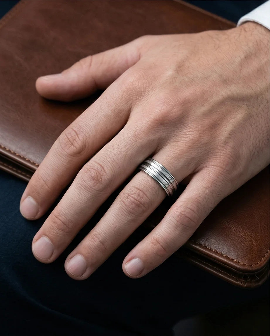 The Iron Meridian: Brushed Steel Multi-Level Band