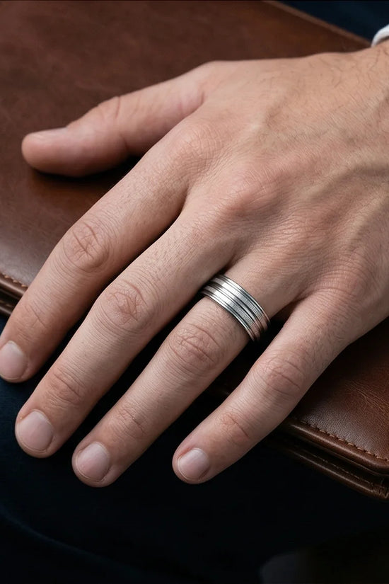 The Iron Meridian: Brushed Steel Multi-Level Band