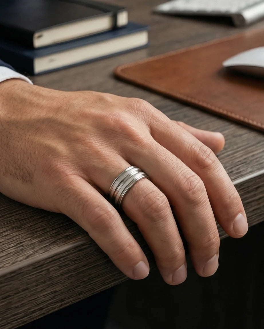 The Iron Meridian: Brushed Steel Multi-Level Band