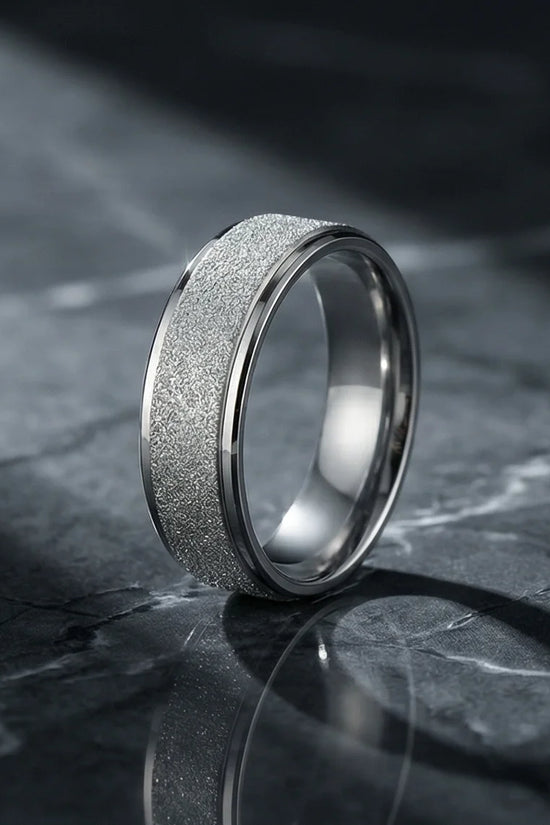 The Stardust Sentinel: Frosted Silver Beveled Band