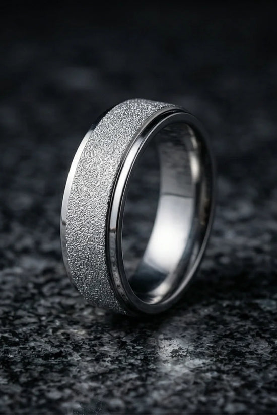 The Stardust Sentinel: Frosted Silver Beveled Band
