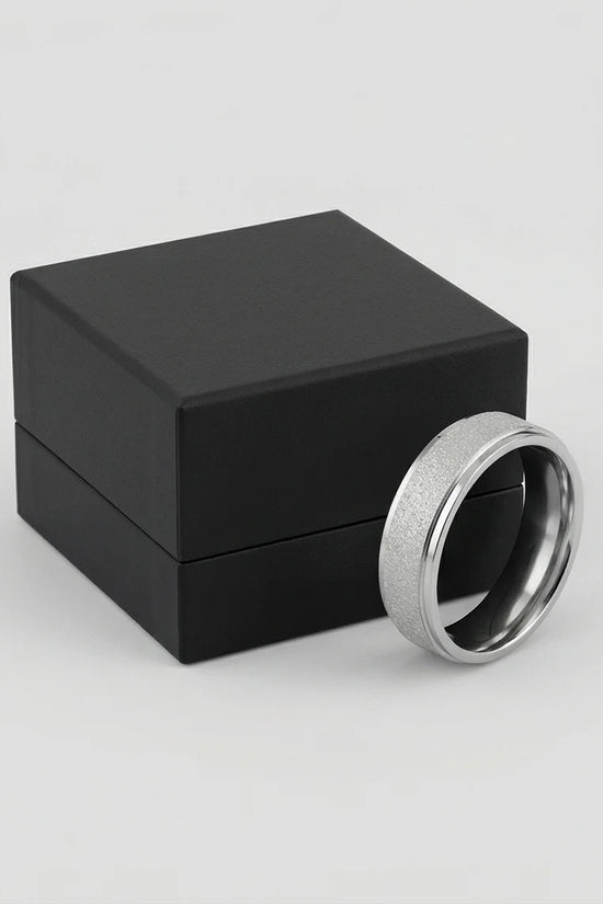 The Stardust Sentinel: Frosted Silver Beveled Band