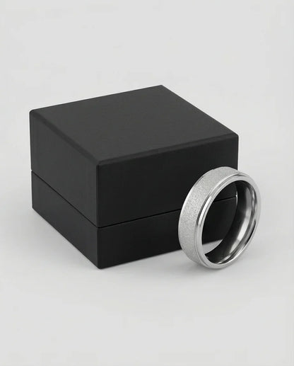 The Stardust Sentinel: Frosted Silver Beveled Band