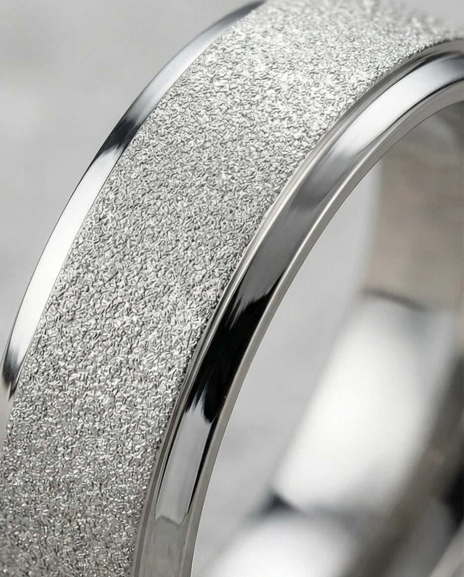 The Stardust Sentinel: Frosted Silver Beveled Band
