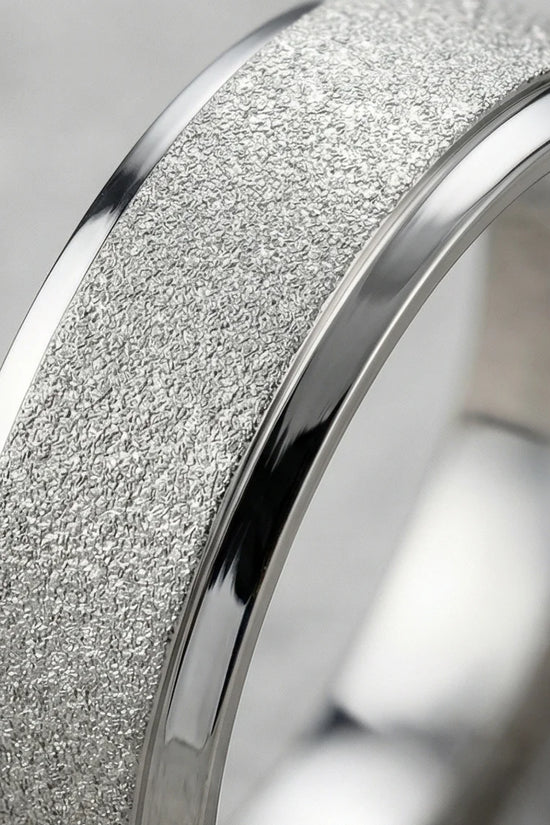 The Stardust Sentinel: Frosted Silver Beveled Band